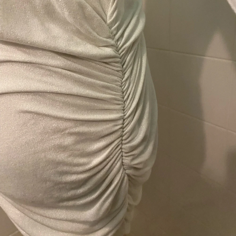 Ivory Shimmer Asymmetrical Ruched Tunic - Picture 8 of 10